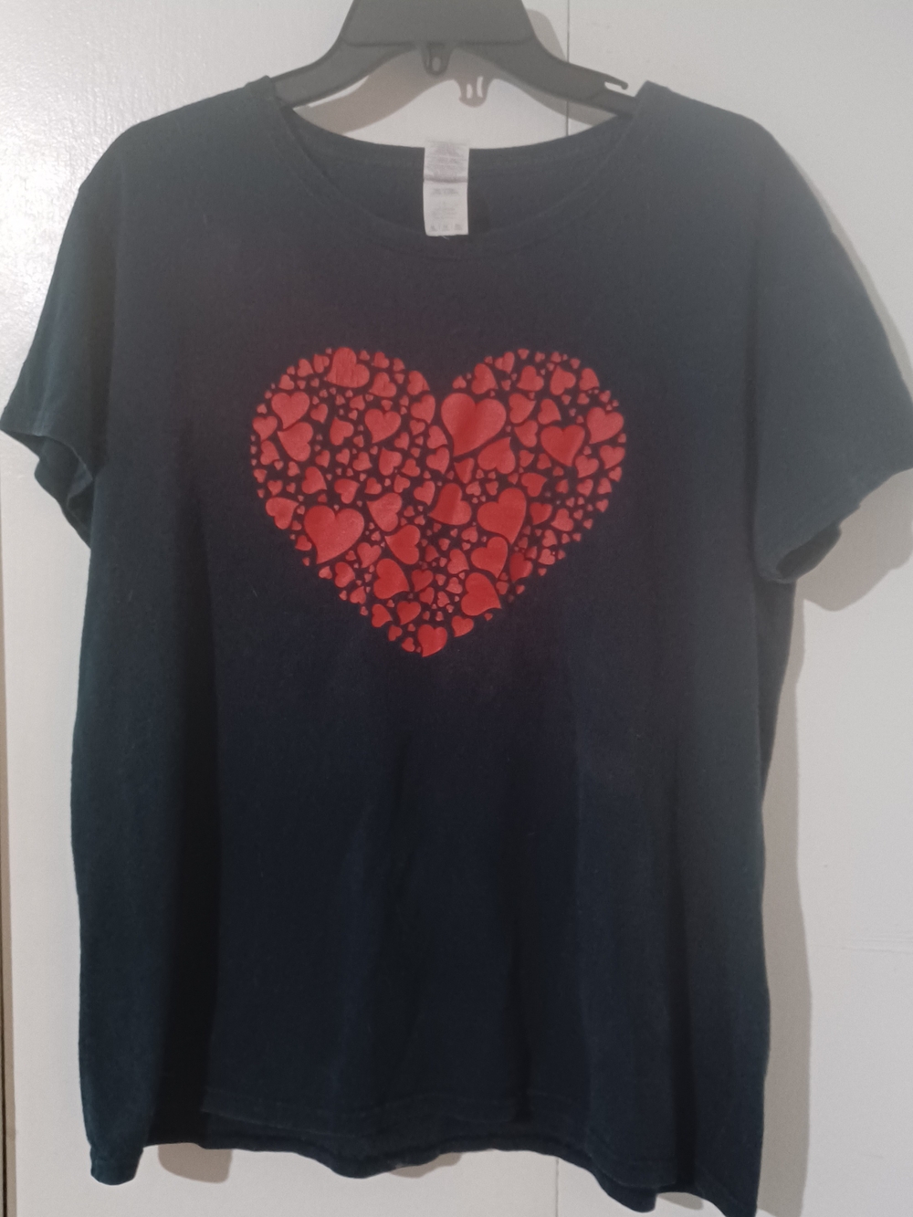 Gildan Black Short Sleeve Tee with Red Heart Design